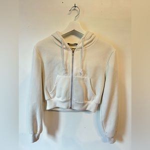 Shein Cropped White Zip Up Hoodie